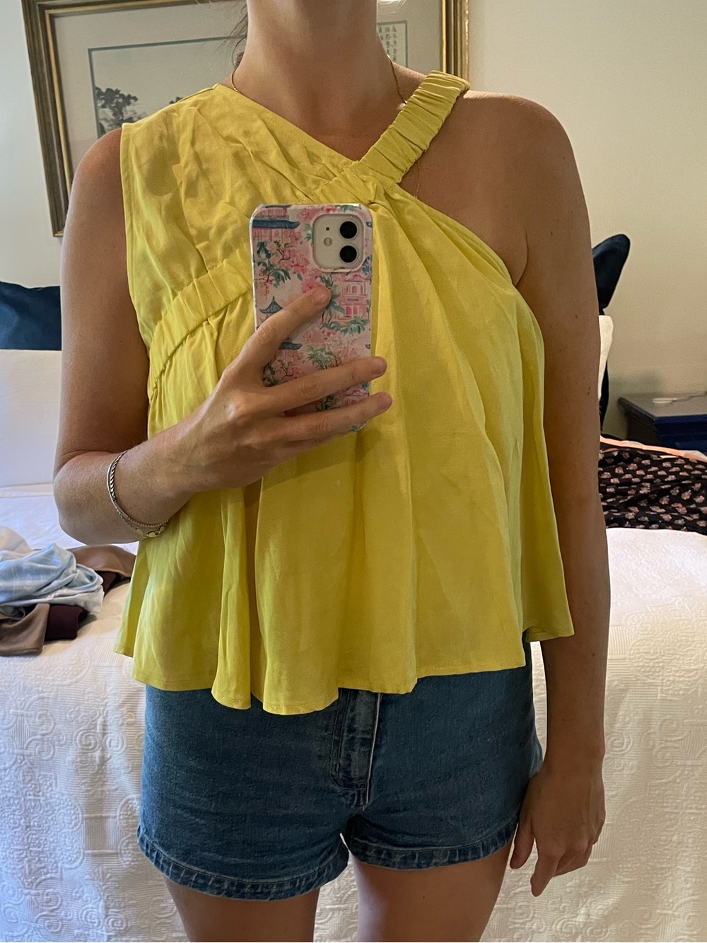 Yellow One-Shoulder Ruffled Women's Top